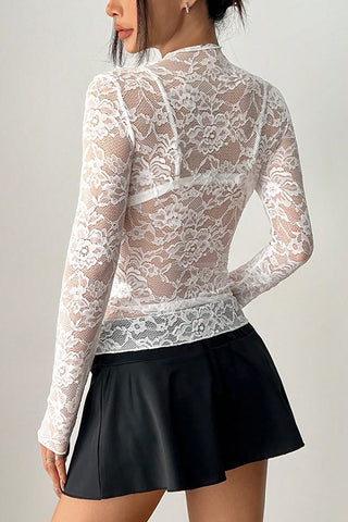 Sheer Lace Long Sleeve Blouse