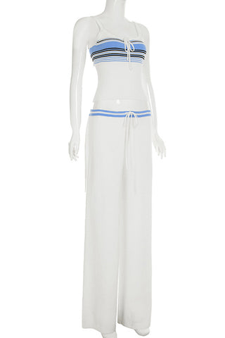 Casual Knit Tie Front Top and Bottom Set