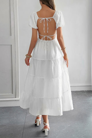 Puff Sleeve Tiered Midi Dress