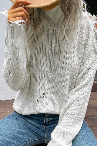 Distressed High Neck Sweater