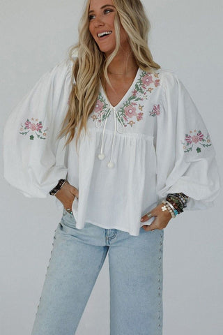 Floral Balloon Sleeve Blouse