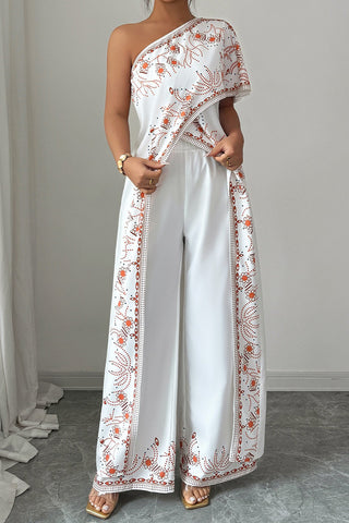 One-Shoulder Patterned Jumpsuit