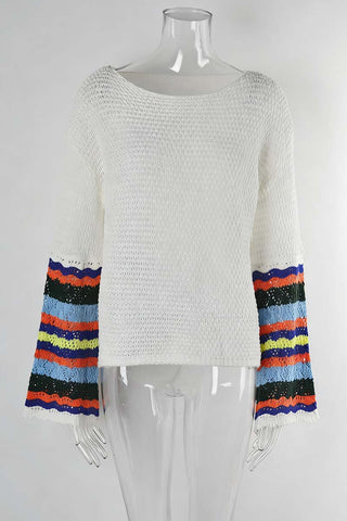Striped Sleeve Open-Knit Cover-Up