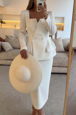 Elegant Peplum Blazer Skirt Set