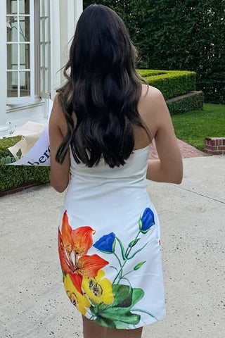 Strapless Floral Print Casual Dress