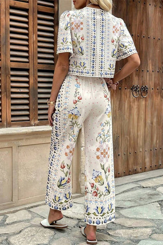 Floral Tie-Front Pants Set