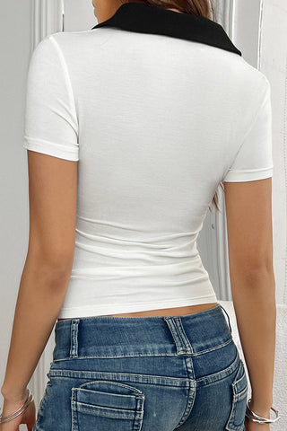 V-Neck Contrast Trim T-Shirt