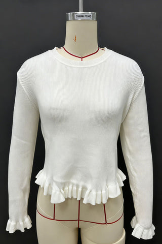 Ruffled Hem Long Sleeve Knit Top