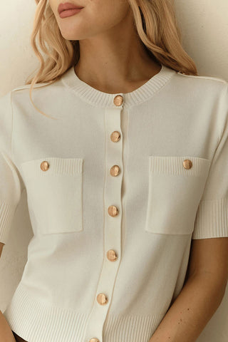 Button-Front Short Sleeve Cardigan