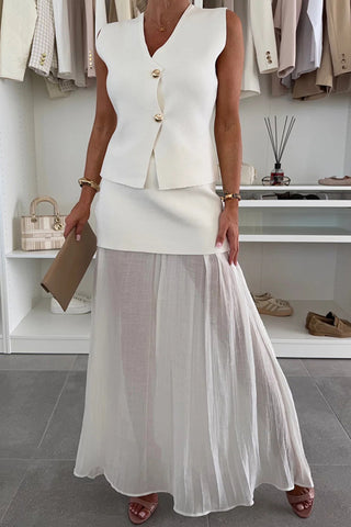 Elegant Button-Detail Skirt Set