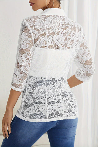 Lace-Trimmed Blazer with Open Front Design
