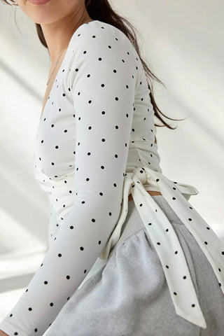 Striped Wrap-Front Long Sleeve Top