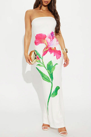 Floral Print Strapless Casual Dress