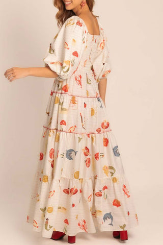 Balloon Sleeve Tiered Maxi Dress