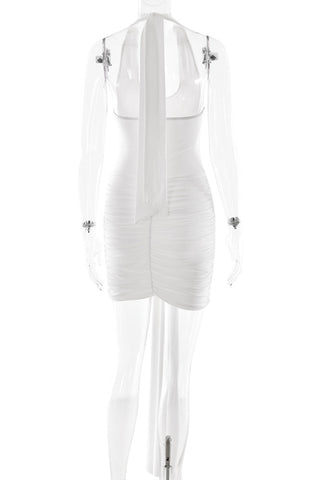 Plunge Neck Ruched Mini Dress