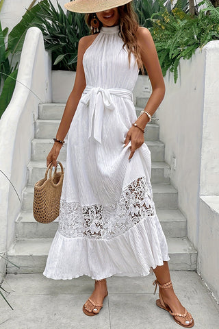 Lace Trim Halter Maxi Dress