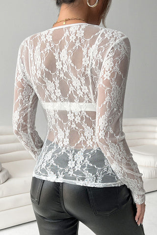Lace Overlay Long-Sleeve Top