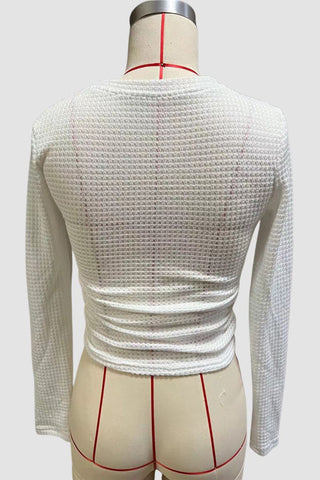 Textured Cropped Long Sleeve Top