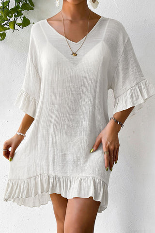 Breezy V-Neck Ruffle Hem Cover-Up