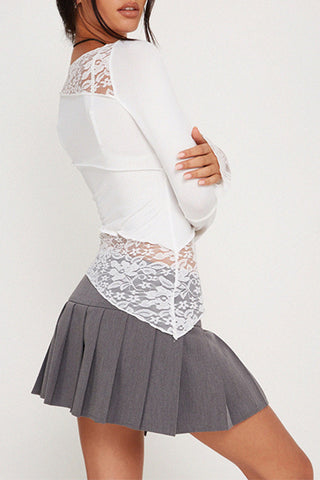 Lace Insert Long Sleeve Top