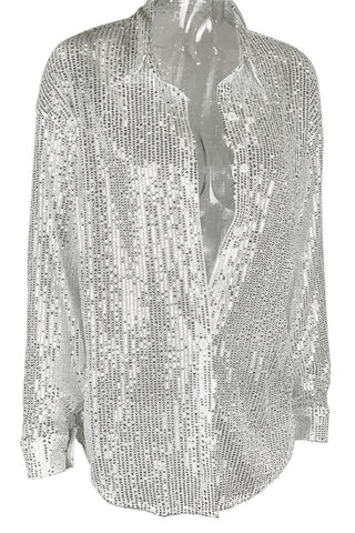 Sparkling Sequin Button-Front Blouse