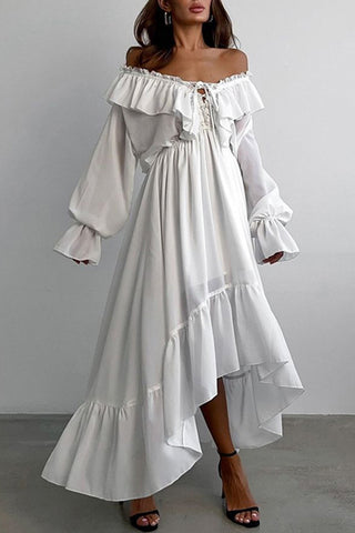 Ruffled V-Neck Long Casual Dress