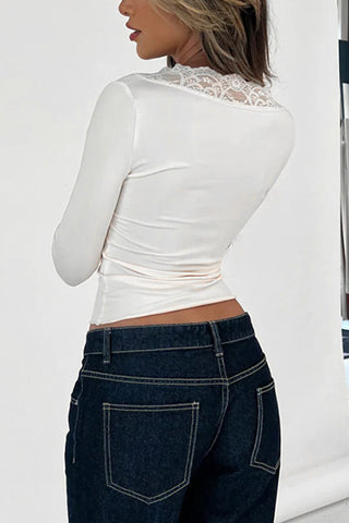 Lace-Trim Long Sleeve Top