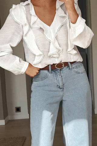 Ruffled V-Neck Blouse