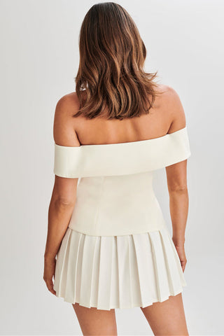 Pleated Off-Shoulder Blazer Dress