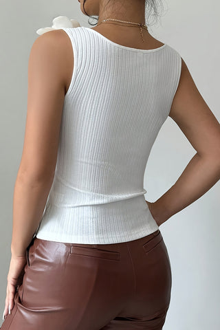 Floral Accent Ribbed Tank Top