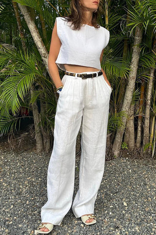 Sleeveless Crop Top and High-Waist Pants Set