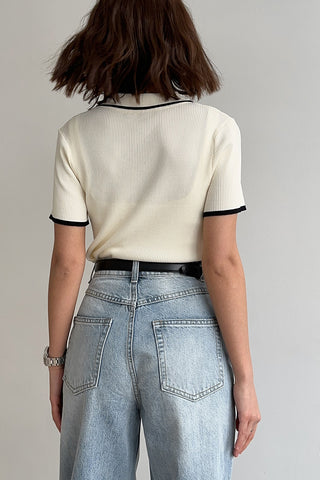 Polo-Collar Button-Up T-Shirt