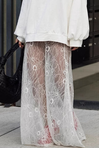Elegant Sheer Lace Maxi Skirt