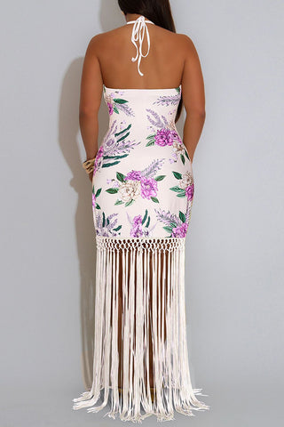 Floral Halter Fringe Casual Dress