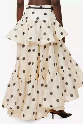 Polka Dot Maxi Skirt with Ruffled Layers