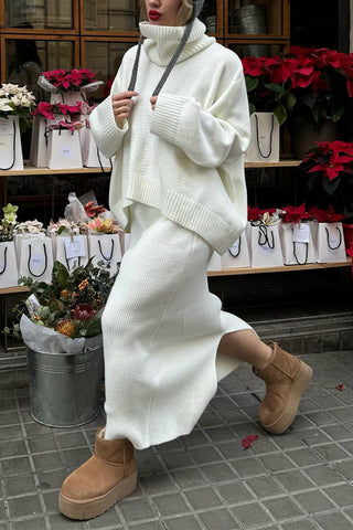 Cozy High-Neck Sweater and Skirt Set
