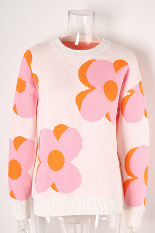 Floral Patterned Knit Sweater