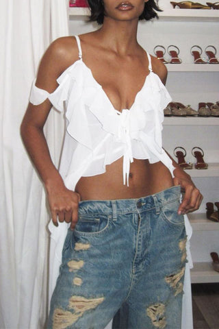 Ruffled Cold-Shoulder Midi Dress