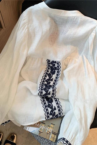 Patterned V-Neck Blouse