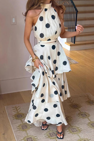 Polka Dot Ruffle Halter Dress