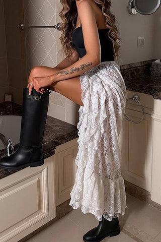 High-Slit Lace Casual Skirt