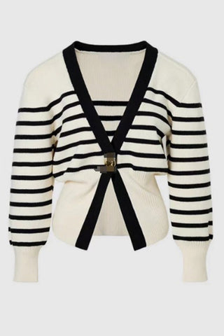 Elegant V-Neck Cardigan with Statement Button