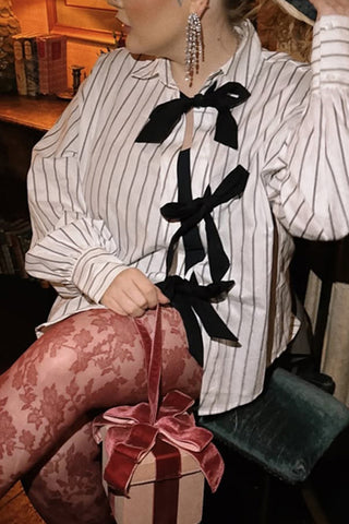 Striped Bow-Tie Front Blouse