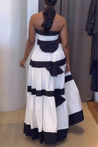 Strapless Striped Tiered Maxi Dress