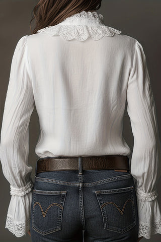 Lace-Trimmed Ruffle Blouse