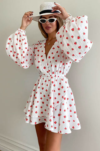 Flowy Strawberry Print Casual Dress