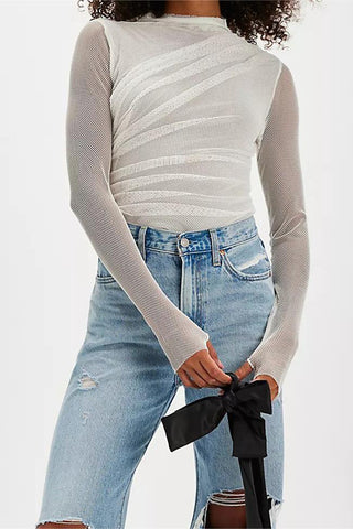 Mesh Detail Long-Sleeve Bodysuit