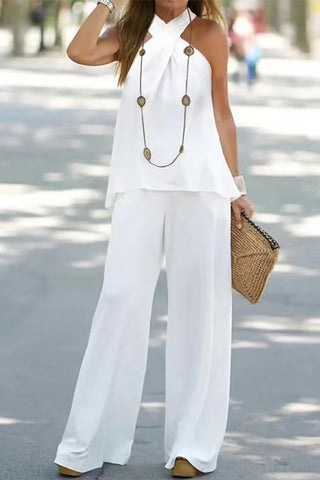 Halter Neck Top and Wide Leg Pants Set