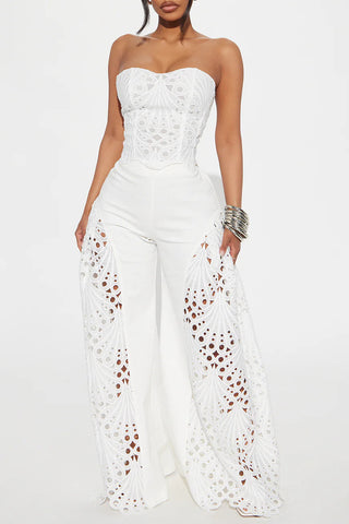 Strapless Lace Cutout Pants Set