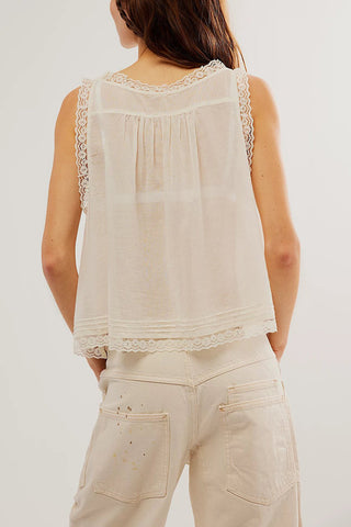 Lace-Trimmed Button-Front Tank
